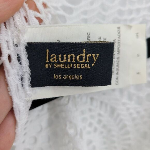 Laundry by Shelli Segal Swimsuit Coverup S White Lace 3/4 Sleeve Tunic Tie Neck - Picture 14 of 14